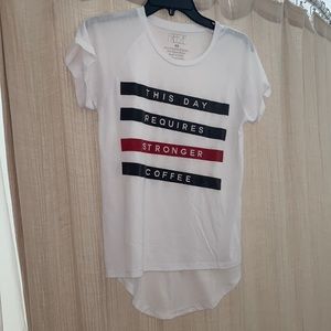 White “This Day Requires Stronger Coffee” shirt